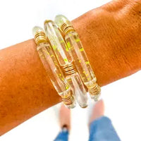 CLEAR/GREEN SPECKLE ACRYLIC TUBE BRACELET-ONE PIECE- GREAT FOR STACKING